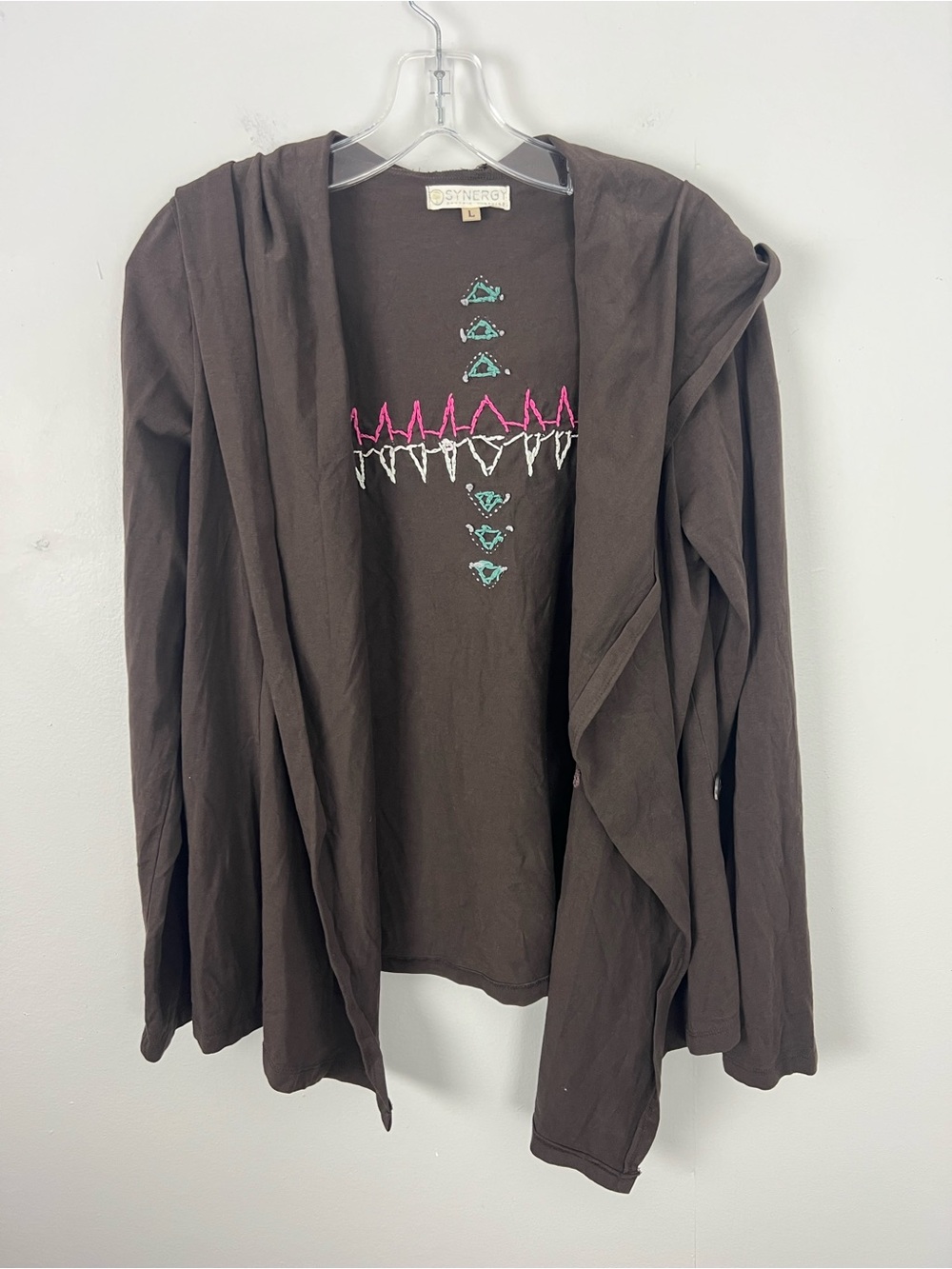 Synergy Organic Cotton Hooded Embroidered Women's Wrap Cardigan